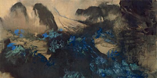 张大千 瑞士雪山 尺寸：173×344cm 1965年作